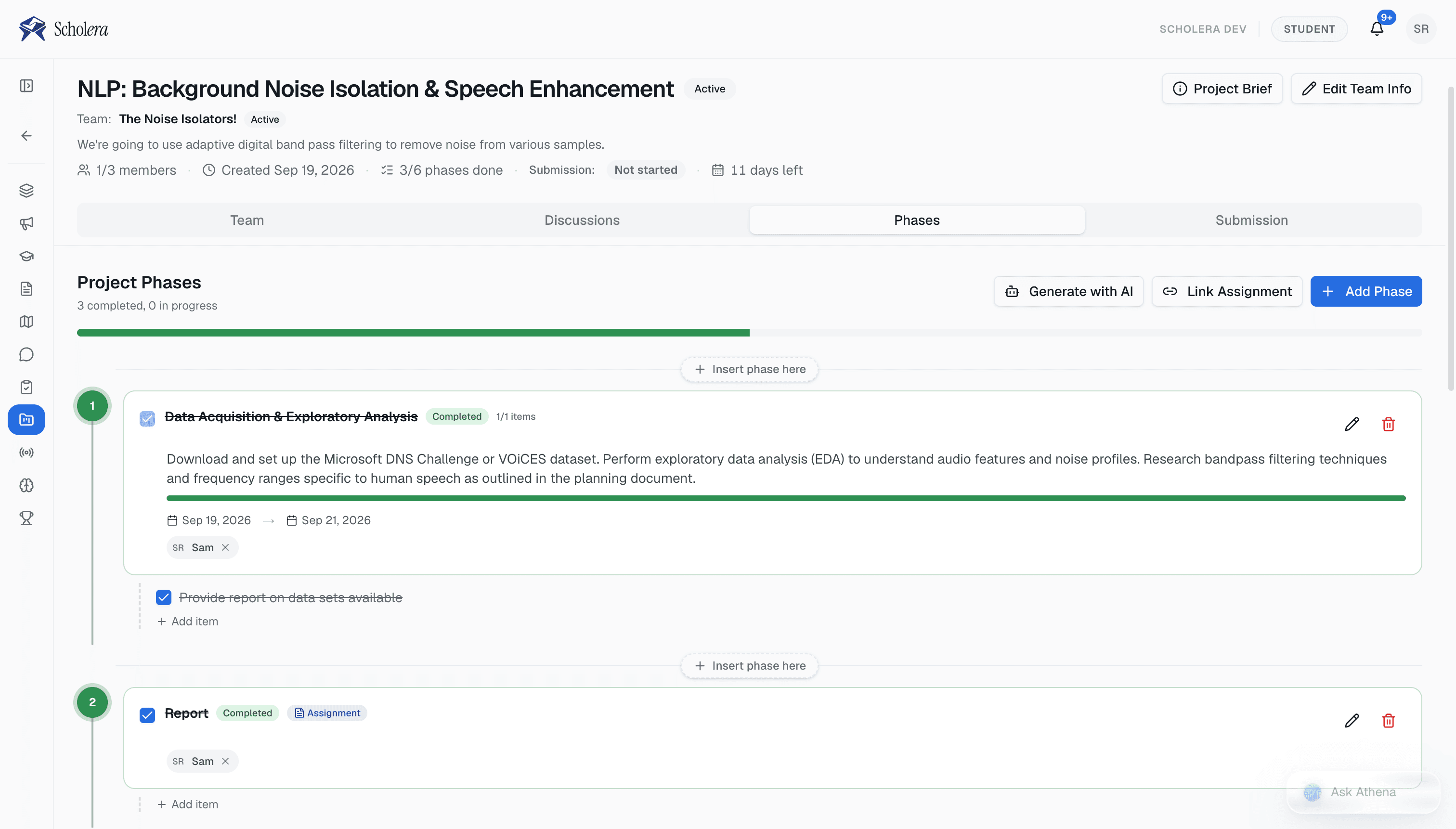 Scholera Project Manager interface